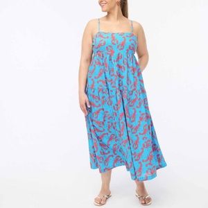 J Crew size 8 Blue Red Lobster Tie-back Maxi Dress